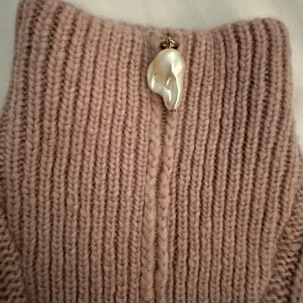 NANUSHKA ERIA CROPPED FAUX PEARL-EMBELLISHED CABLE-KNIT SWEATER IN BLUSH - Picture 6 of 6